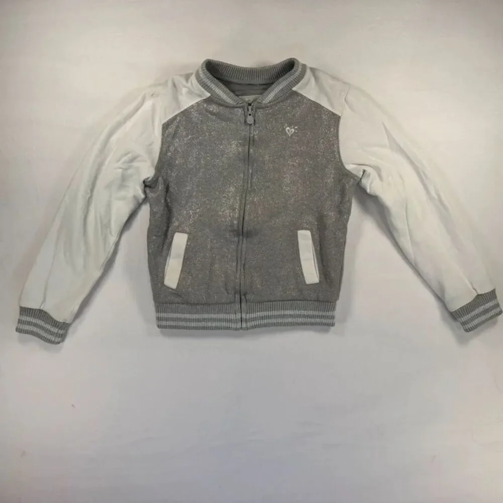 Justice Silver & White Varsity/Bomber Style jacket Size 12